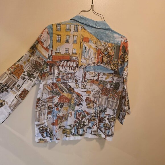 Christopher & Banks Petite Market Print Button Down Top P/L - Picture 4 of 4